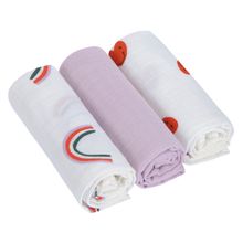 Mulltuch 3er Pack Swaddle M Bio-Baumwolle 60 x 60 cm - Happy Rascals Heart - Lavender