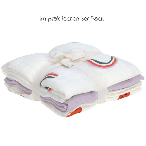 Lässig Mulltuch 3er Pack Swaddle M Bio-Baumwolle 60 x 60 cm - Happy Rascals Heart - Lavender