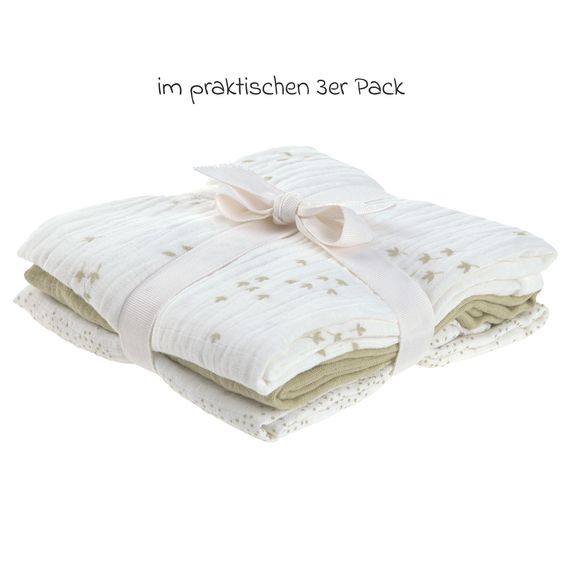 Lässig Mulltuch 3er Pack Swaddle M Bio-Baumwolle 60 x 60 cm - Leave - Olive Milky