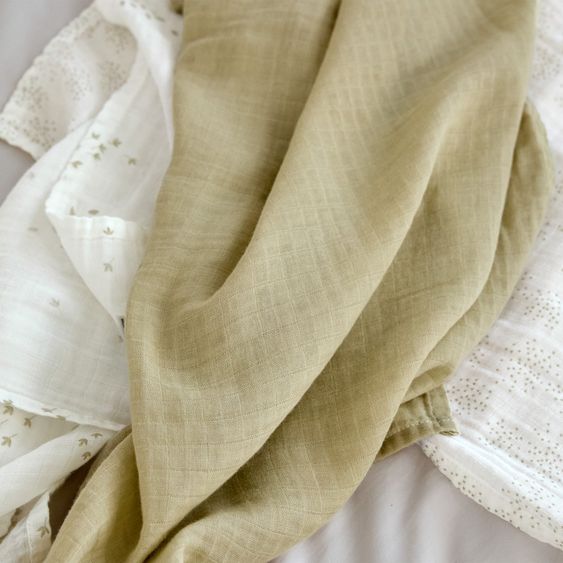 Lässig Mulltuch 3er Pack Swaddle M Bio-Baumwolle 60 x 60 cm - Leave - Olive Milky