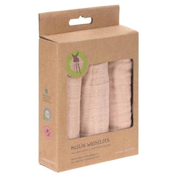Lässig Pflegetuch 3er Pack Muslin 30 x 30 cm - Light Pink