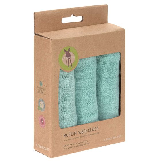 Lässig Pflegetuch 3er Pack Muslin 30 x 30 cm - Mint