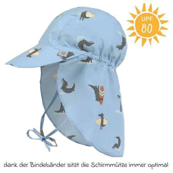Lässig Schirmmütze mit Nackenschutz LSF Sun Protection Flap Hat - Crocodile - Sky Blue - Gr. 43/45