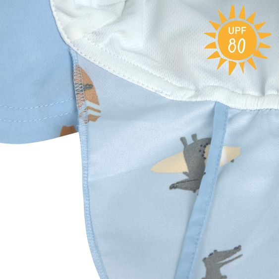 Lässig Schirmmütze mit Nackenschutz LSF Sun Protection Flap Hat - Crocodile - Sky Blue - Gr. 43/45