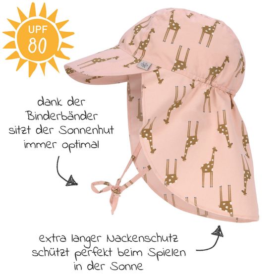 Lässig Cappello a falde con protezione del collo SPF Cappello a falde con protezione solare - Giraffe Rose - Taglia 43/45