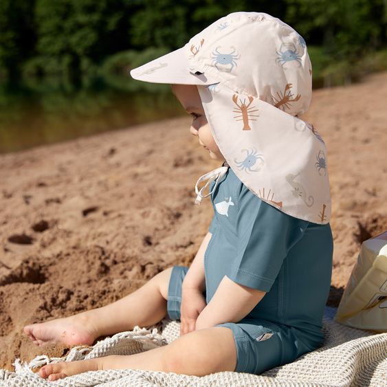 Lässig Schirmmütze mit Nackenschutz LSF Sun Protection Flap Hat - Sea Animals - Milky - Gr. 43/45