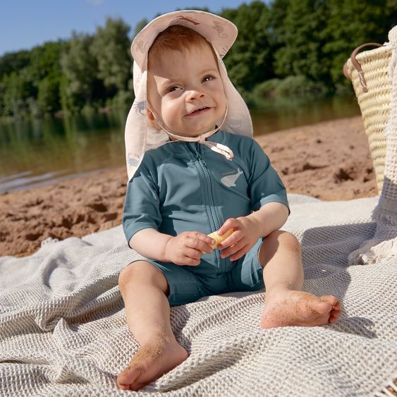 Lässig Schirmmütze mit Nackenschutz LSF Sun Protection Flap Hat - Sea Animals - Milky - Gr. 43/45