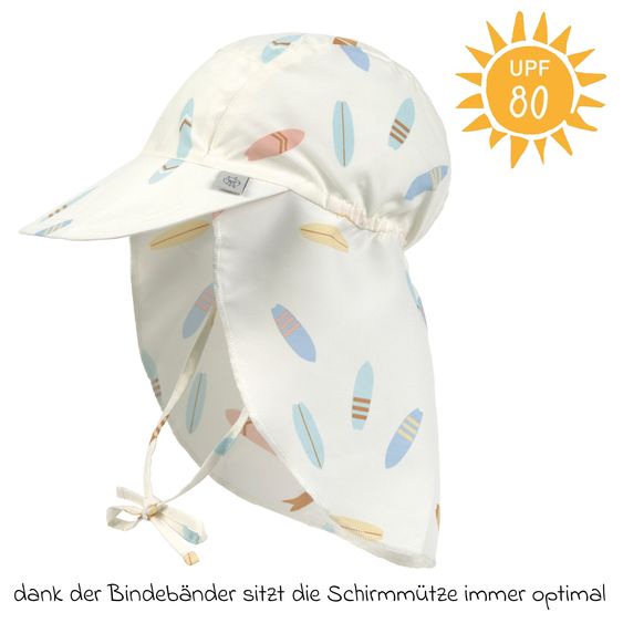 Lässig Schirmmütze mit Nackenschutz LSF Sun Protection Flap Hat - Surfboards - Sea Salt - Gr. 46/49