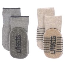 Socken 2er Pack Anti-Slip aus Bio-Baumwolle - Grey Beige - Gr. 15-18