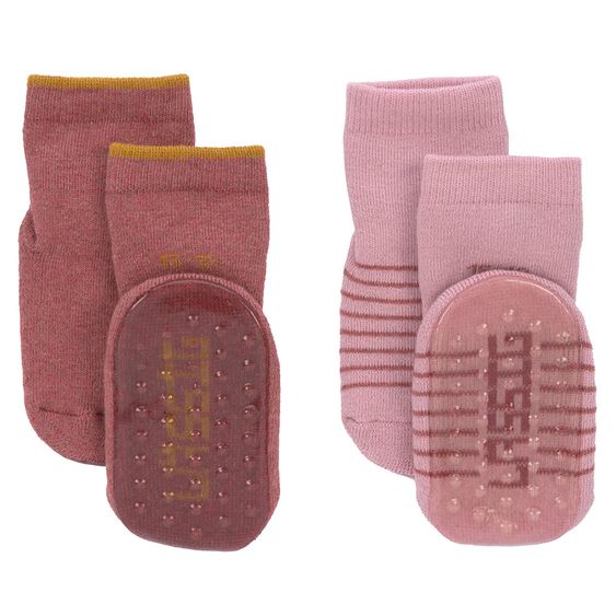 Lässig Socks 2-pack anti-slip organic cotton - Rosewood Rose - size 19-22