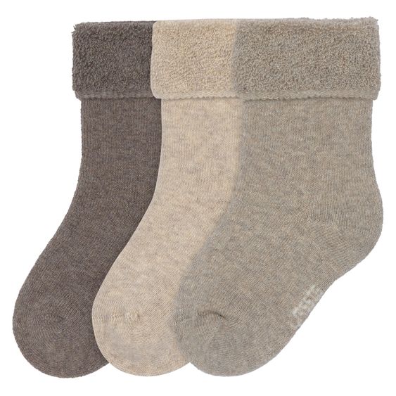 Lässig Babysocken 3er Pack Terry aus Bio-Baumwolle - Brown / Beige - Gr. 15-18