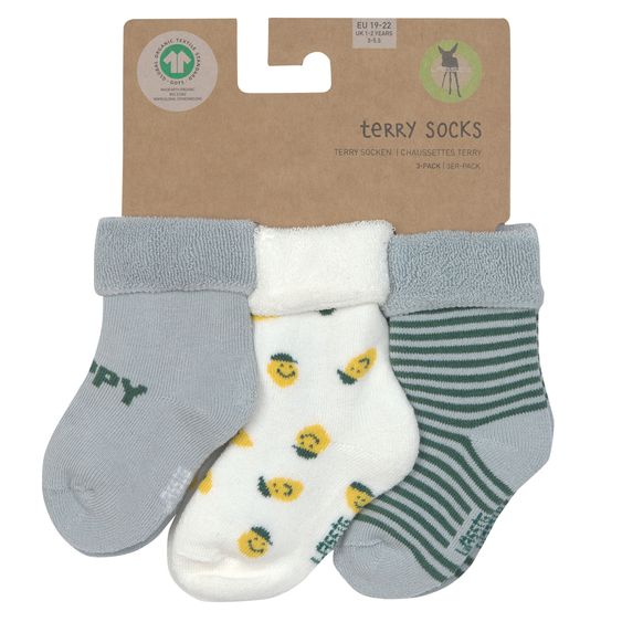 Lässig Calzini 3-pack Terry in cotone biologico - Lemon - Azzurro - Taglie 12-14
