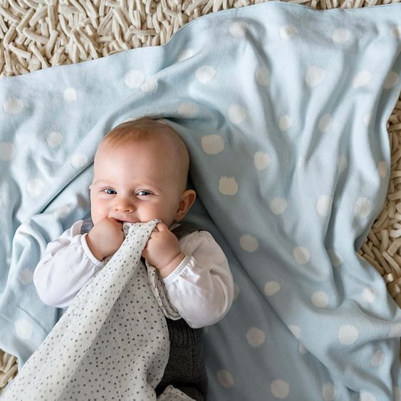 Lässig Organic cotton knitted blanket 75 x 100 cm - Dots Light Blue