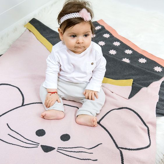 Lässig Strick-Kuscheldecke aus Bio-Baumwolle 75 x 100 cm - Little Chums Mouse