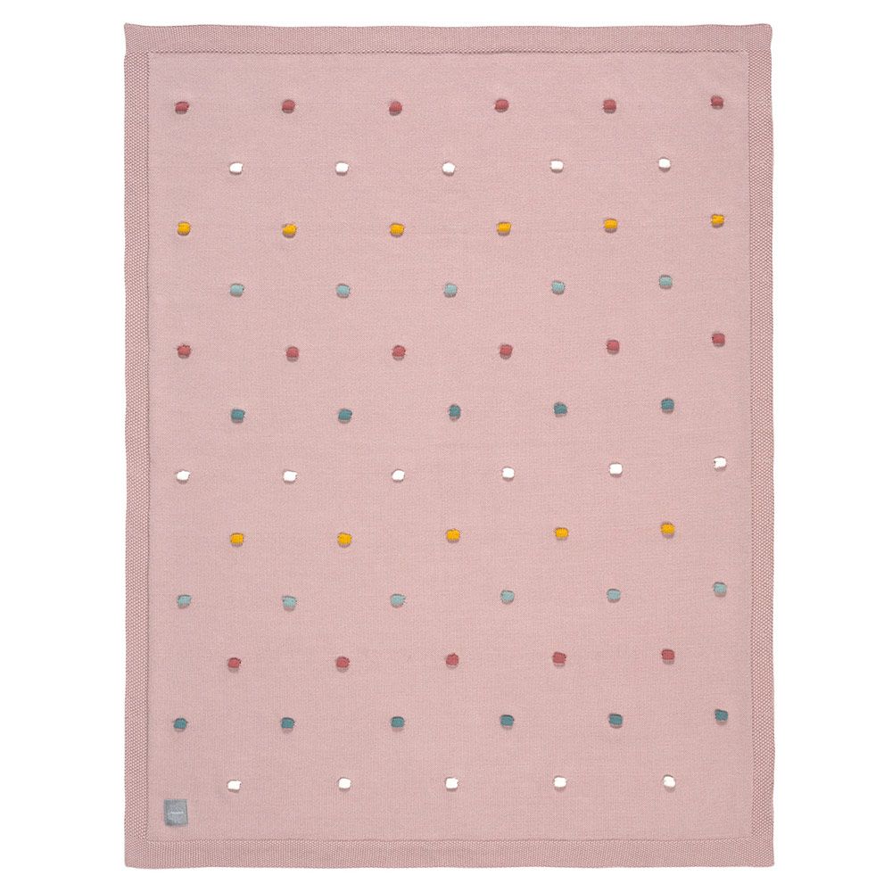 Lässig Strick-Kuscheldecke aus Bio-Baumwolle 80 x 110 cm - Dots - Dusky Pink