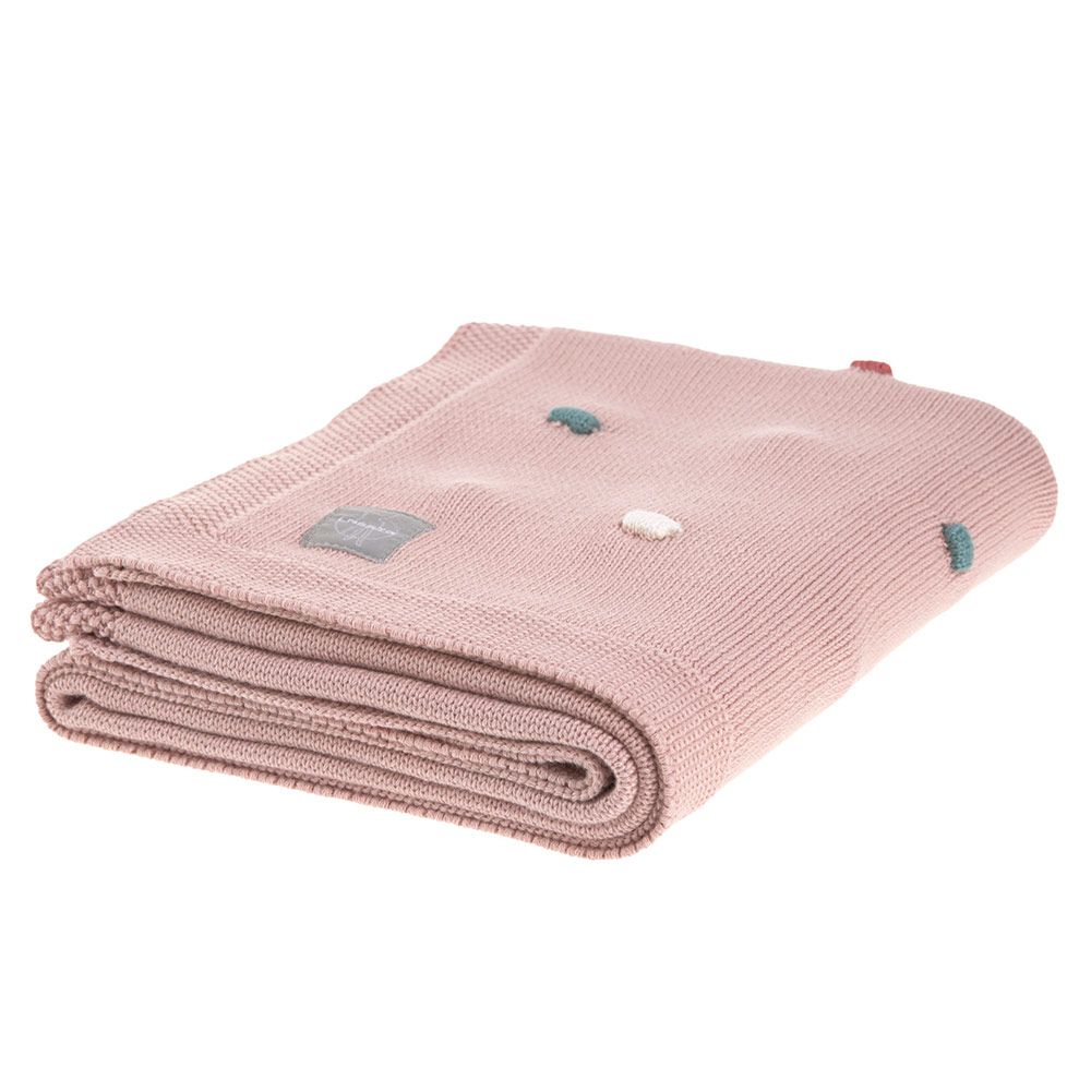 Lässig Strick-Kuscheldecke aus Bio-Baumwolle 80 x 110 cm - Dots - Dusky Pink