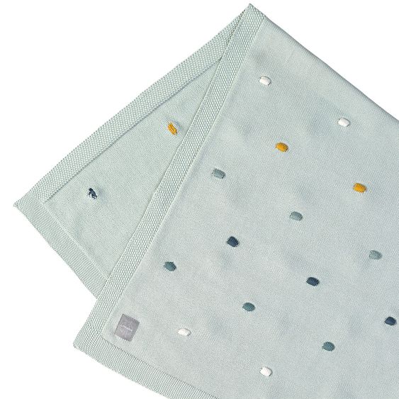 Lässig Coperta in maglia di cotone organico 80 x 110 cm - A pois - Menta chiaro