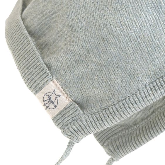 Lässig Strick-Mütze GOTS zum Binden - Garden Explorer Aqua Grey - Gr. 50/56