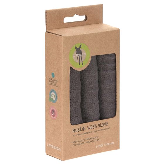 Lässig Waschhandschuh 3er Pack Muslin - Anthracite