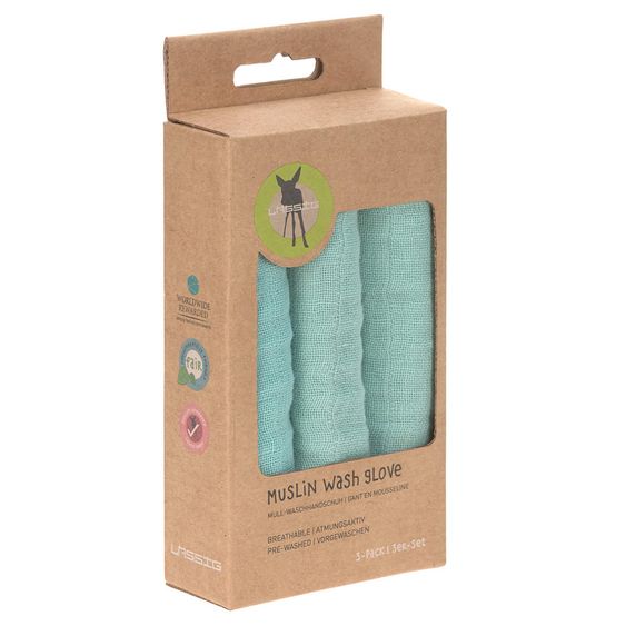 Lässig Waschhandschuh 3er Pack Muslin - Mint