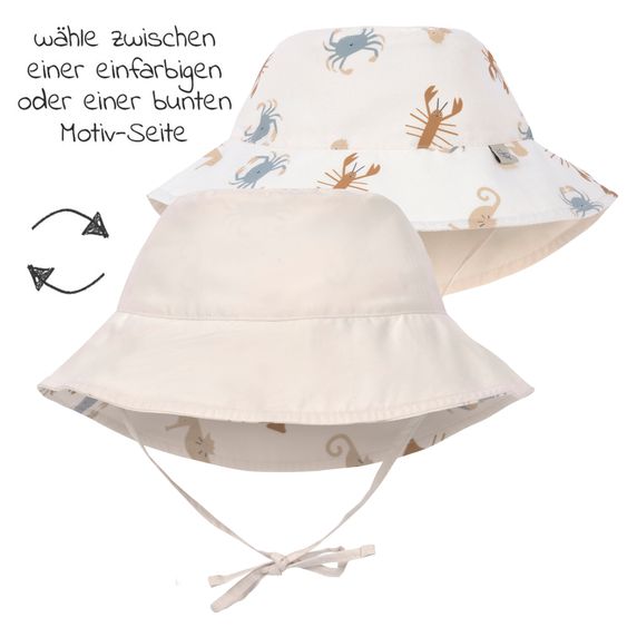 Lässig Cappello a secchiello reversibile con protezione solare SPF - Animali marini - Latteo - Taglia 43/45