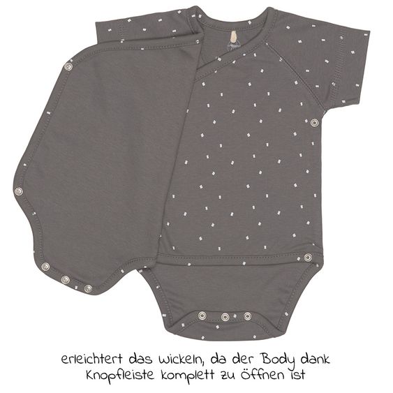 Lässig Wickelbody Kurzarm aus Bio-Baumwolle - Spots Anthracite - Gr. 50/56