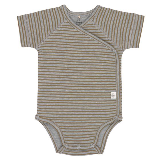 Lässig Wickelbody Kurzarm aus Bio-Baumwolle - Striped Grey Mélange - Gr. 50/56