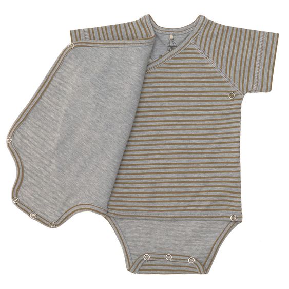 Lässig Wickelbody Kurzarm aus Bio-Baumwolle - Striped Grey Mélange - Gr. 50/56