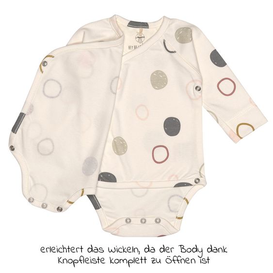Lässig Wickelbody Langarm aus Bio-Baumwolle - Circles Offwhite - Gr. 50/56