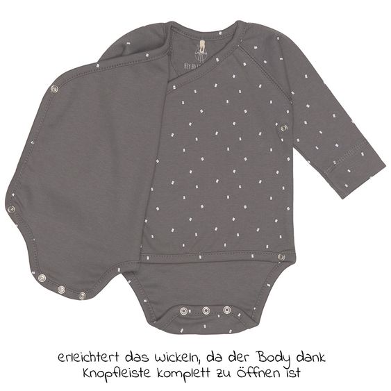 Lässig Wickelbody Langarm aus Bio-Baumwolle - Spots Anthracite - Gr. 50/56