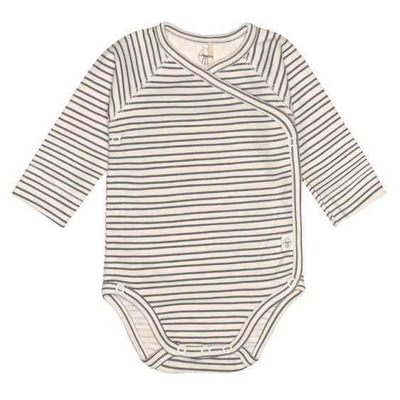 Lässig Wickelbody Langarm aus Bio-Baumwolle - Striped Grey Anthracite - Gr. 50/56