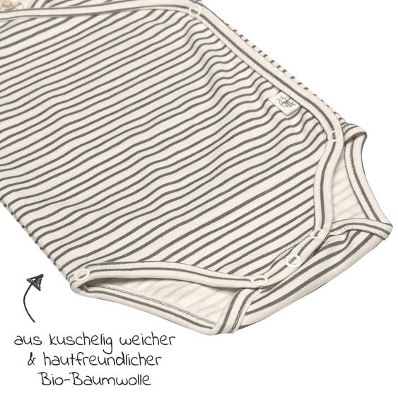 Lässig Wickelbody Langarm aus Bio-Baumwolle - Striped Grey Anthracite - Gr. 50/56