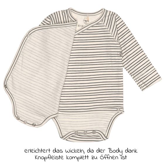 Lässig Wickelbody Langarm aus Bio-Baumwolle - Striped Grey Anthracite - Gr. 50/56
