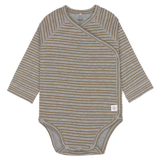 Lässig Wickelbody Langarm aus Bio-Baumwolle - Striped Grey Mélange - Gr. 50/56
