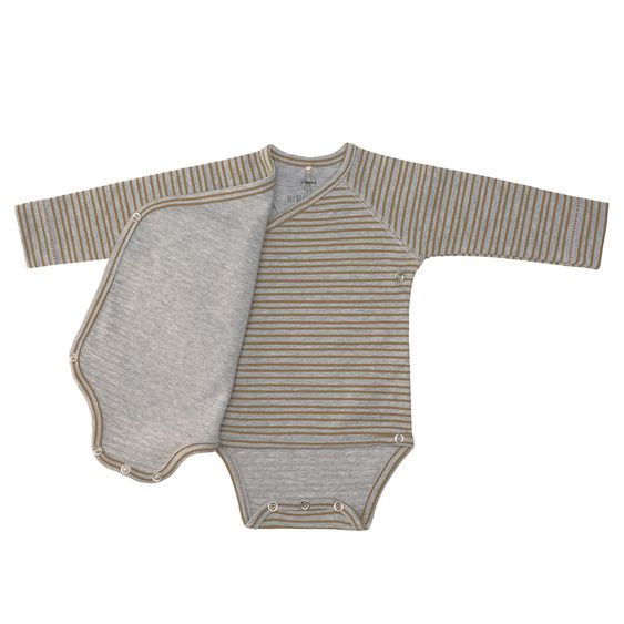 Lässig Wickelbody Langarm aus Bio-Baumwolle - Striped Grey Mélange - Gr. 50/56