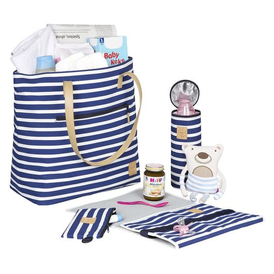 Lässig Wickeltasche Casual Tote Bag - Striped - Navy