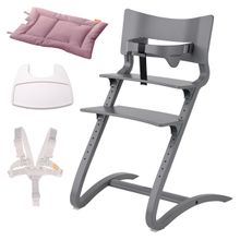 Hochstuhl-Set 6-tlg. Classic inkl. Bügel, Tablett, Ledergurt, Sicherheitsgurt & Sitzkissen - Grau