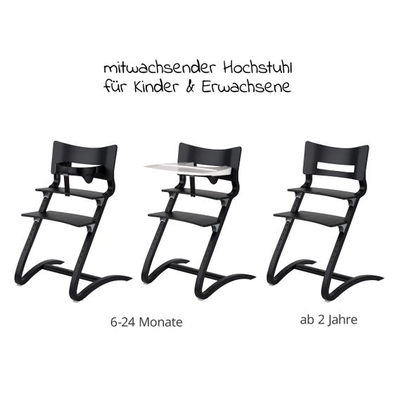 Leander Hochstuhl-Set 6-tlg. Classic inkl. Bügel, Tablett, Ledergurt, Sicherheitsgurt & Sitzkissen - Schwarz
