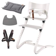 Hochstuhl-Set 6-tlg. Classic inkl. Bügel, Tablett, Ledergurt, Sicherheitsgurt & Sitzkissen - Weiß