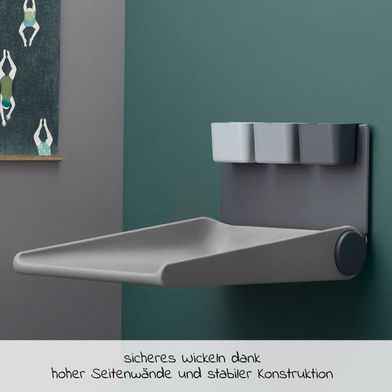 Leander Wandwickeltisch Wally platzsparend, klappbar, mit hohen Seiten - Dusty Grey