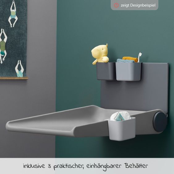 Leander Wandwickeltisch Wally platzsparend, klappbar, mit hohen Seiten - Dusty Grey