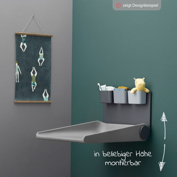 Leander Wandwickeltisch Wally platzsparend, klappbar, mit hohen Seiten - Dusty Grey