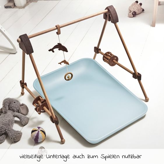 Leander Wickelauflage & Wickelkissen Set Matty abwischbar inkl. Auflage Topper und Kapuzen-Badetuch Hoodie - Blueberry