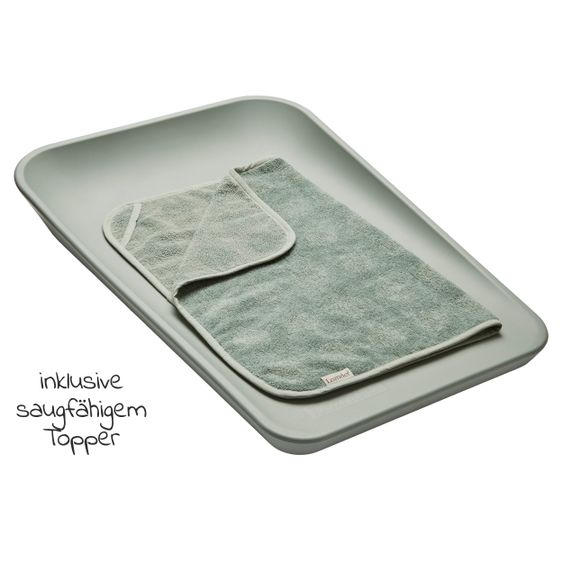 Leander Wickelauflage & Wickelkissen Set Matty abwischbar inkl. Auflage Topper und Kapuzen-Badetuch Hoodie - Sage Green