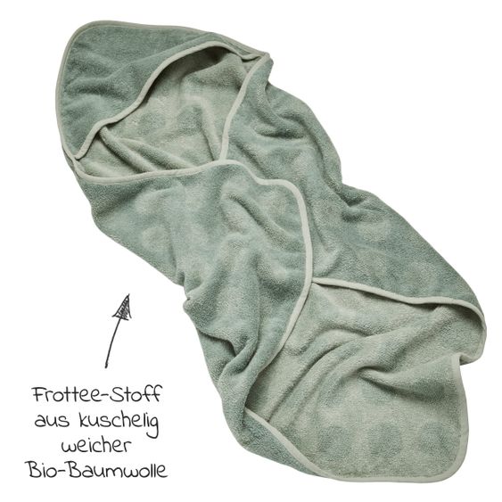 Leander Wickelauflage & Wickelkissen Set Matty abwischbar inkl. Auflage Topper und Kapuzen-Badetuch Hoodie - Sage Green