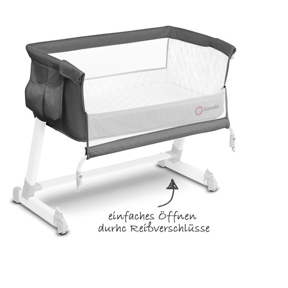 Lionelo Beistellbett inkl. Mosquitonetz & Organizer - Theo - Dunkelgrau