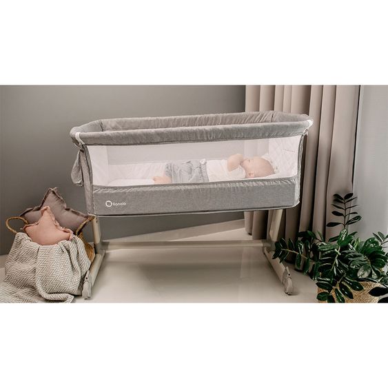 Lionelo Beistellbett inkl. Mosquitonetz & Organizer - Theo - Dunkelgrau