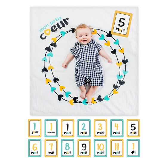 Lulujo Baby-Meilenstein-Decke inkl. Kartenset - Mon petit coeur