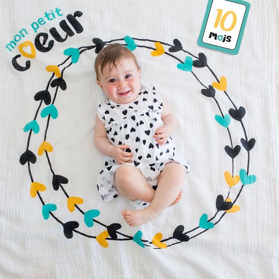 Lulujo Baby-Meilenstein-Decke inkl. Kartenset - Mon petit coeur