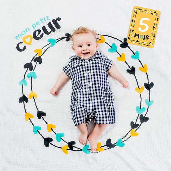 Lulujo Baby-Meilenstein-Decke inkl. Kartenset - Mon petit coeur